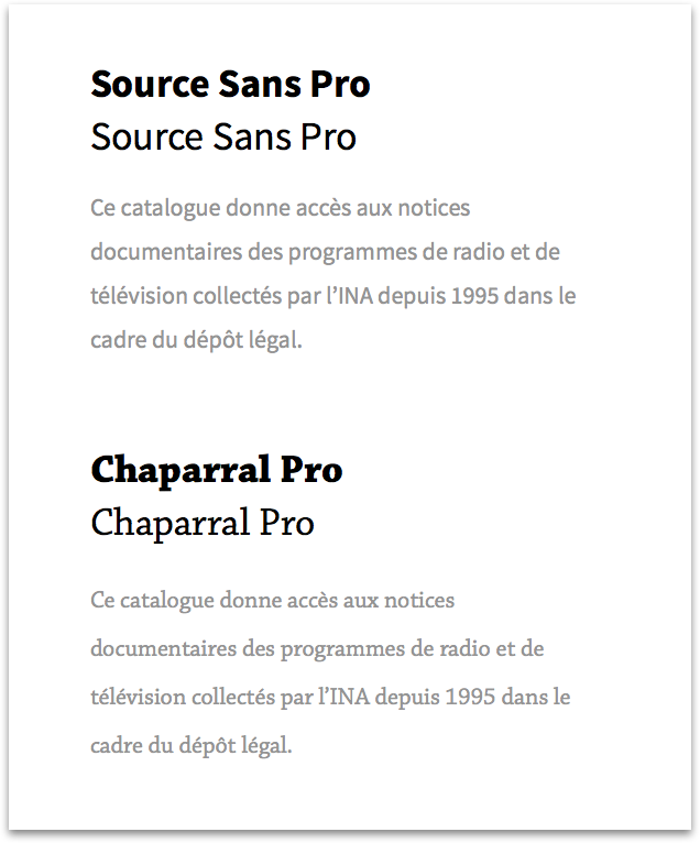 types used: source sans pro for headlines and titles and Chaparral Pro for copy for their high readability